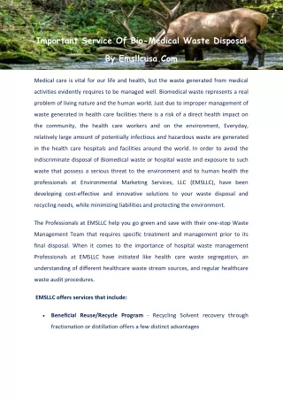 important service of bio medical waste disposal