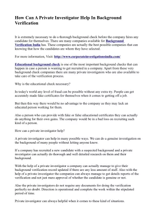 how can a private investigator help in background