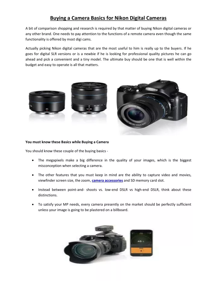 buying a camera basics for nikon digital cameras