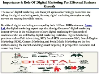 Importance & Role Of Digital Marketing For Effectual Business Growth