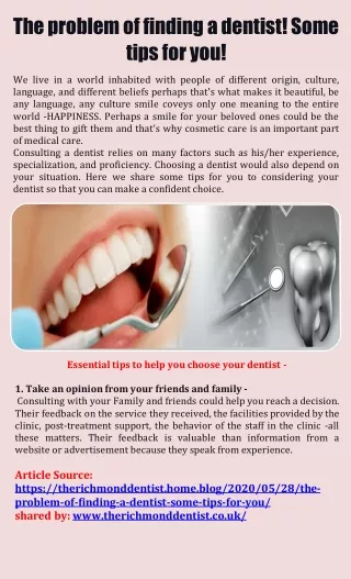 The problem of finding a dentist! Some tips for you
