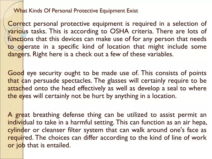 what kinds of personal protective equipment exist