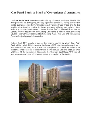 One Pearl Bank: A Blend of Convenience & Amenities