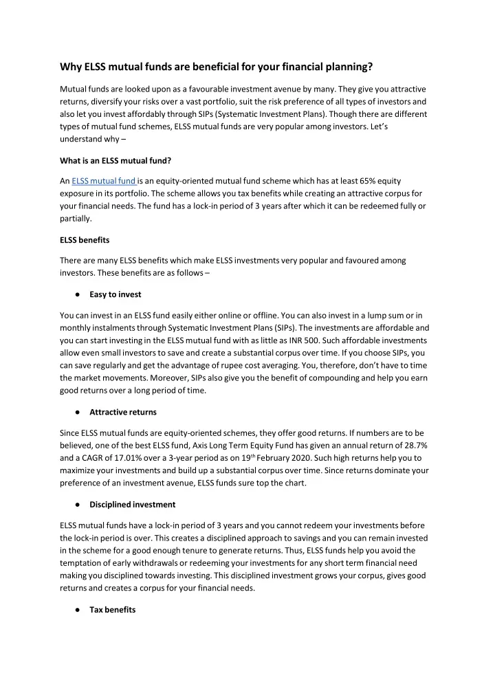 why elss mutual funds are beneficial for your
