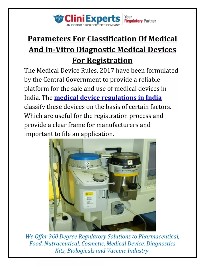 parameters for classification of medical