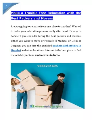 Make a Trouble Free Relocation with the Best Packers and Movers