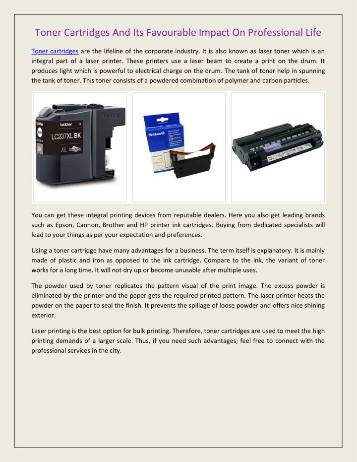 toner cartridges and its favourable impact