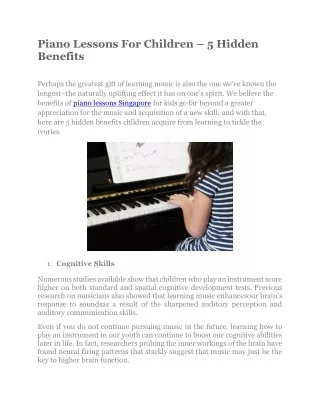 Piano Lessons For Children – 5 Hidden Benefits