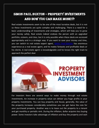 Simon Paul Buxton – Property Investments and How You Can Make Money