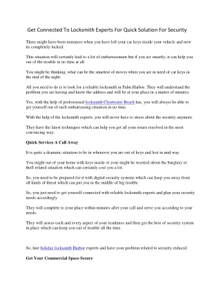get connected to locksmith experts for quick