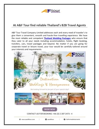 At A & F Tour Find Reliable Thailand’s B2B Travel Agents