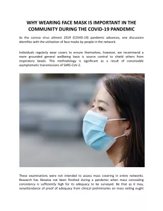 WHY WEARING FACE MASK IS IMPORTANT IN THE COMMUNITY DURING THE COVID-19 PANDEMIC