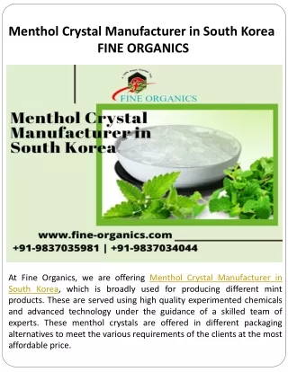 Menthol Crystal Manufacturer in South Korea - FINE ORGANICS