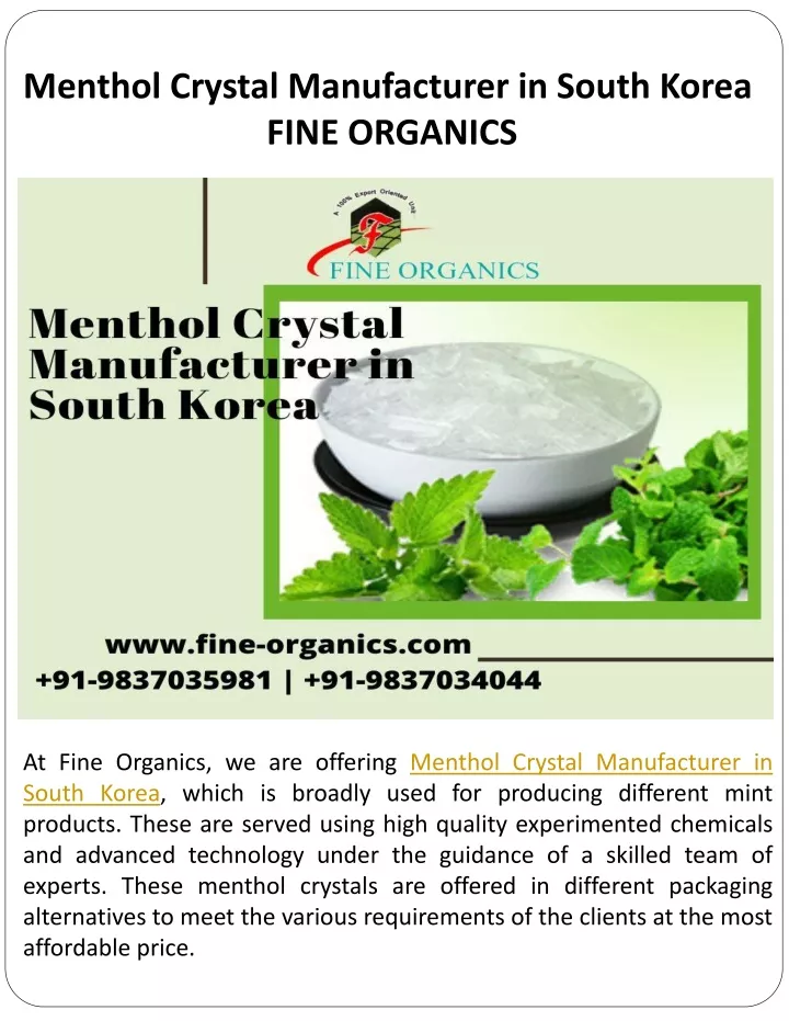 menthol crystal manufacturer in south korea fine