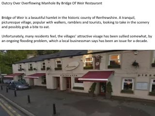 Outcry Over Overflowing Manhole By Bridge Of Weir Restaurant