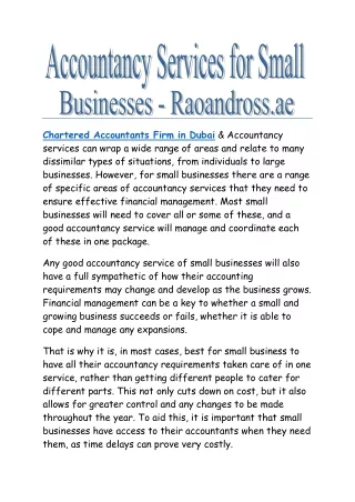 Accountancy Services for Small Businesses | Raoandross.ae