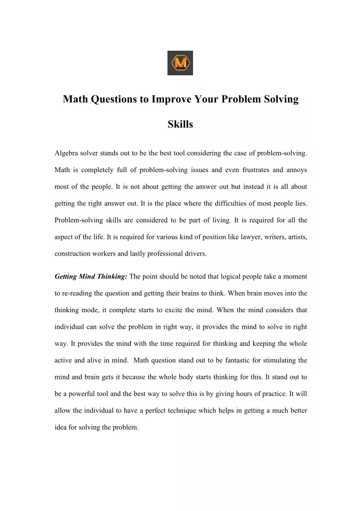 math questions to improve your problem solving