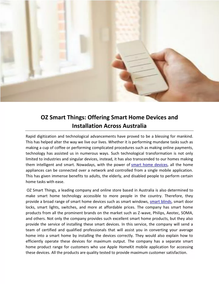 oz smart things offering smart home devices