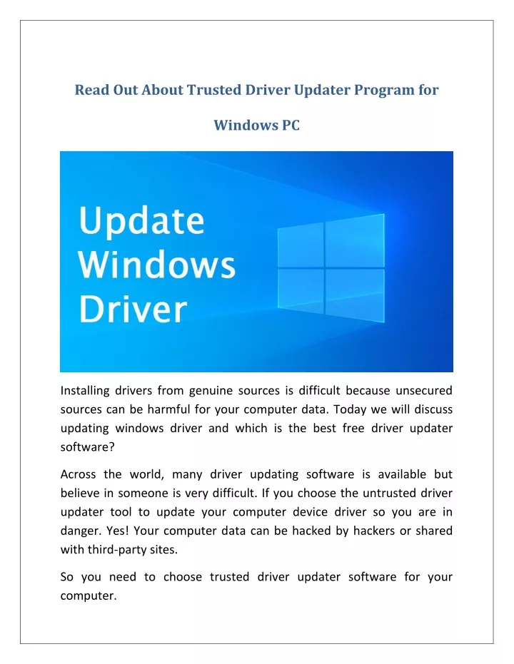read out about trusted driver updater program for