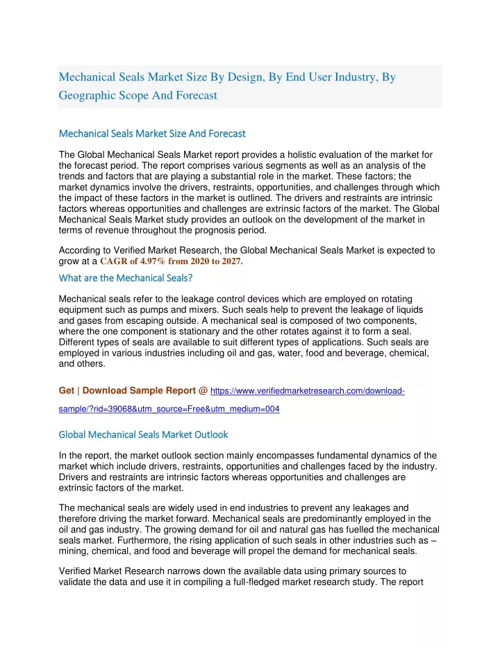 mechanical seals market size by design