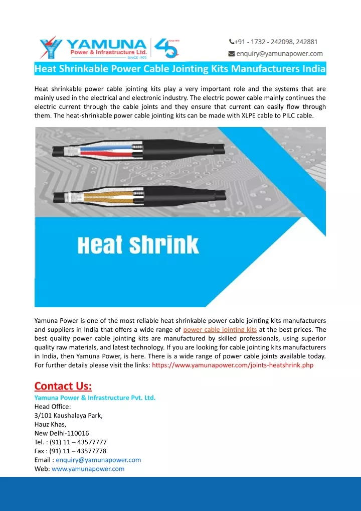 heat shrinkable power cable jointing kits