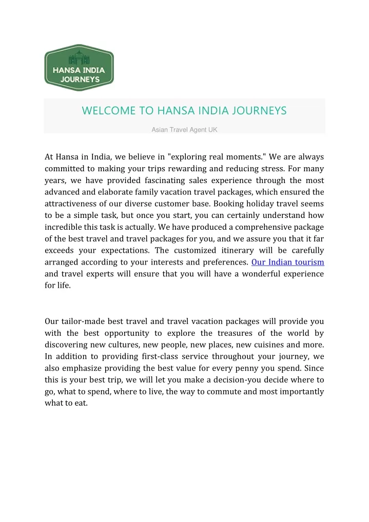 welcome to hansa india journeys