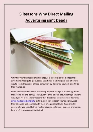 5 Reasons Why Direct Mailing Advertising isn’t Dead?