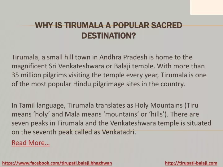 why is tirumala a popular sacred destination