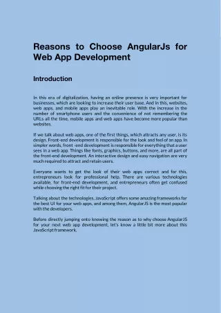 Reasons to Choose AngularJs for Web App Development