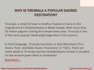 Why is Tirumala a popular sacred destination?