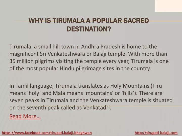 why is why is tirumala tirumala a popular sacred
