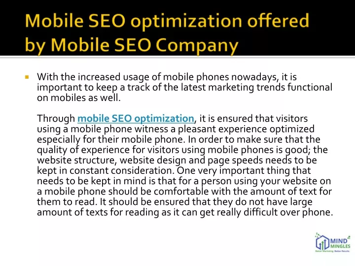 mobile seo optimization offered by mobile seo company