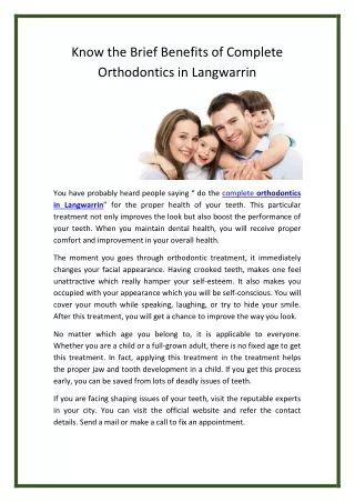 know the brief benefits of complete orthodontics