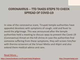 Coronavirus – TTD takes steps to check spread of Covid-19