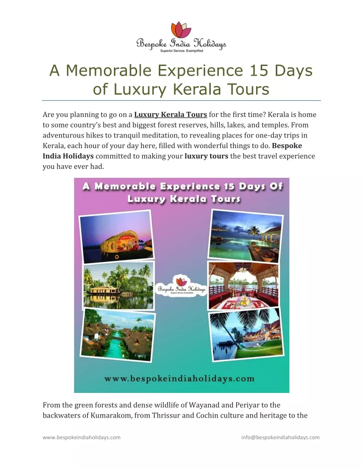 a memorable experience 15 days of luxury kerala
