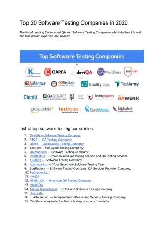Best 30 Software Testing Companies by Kate Osad