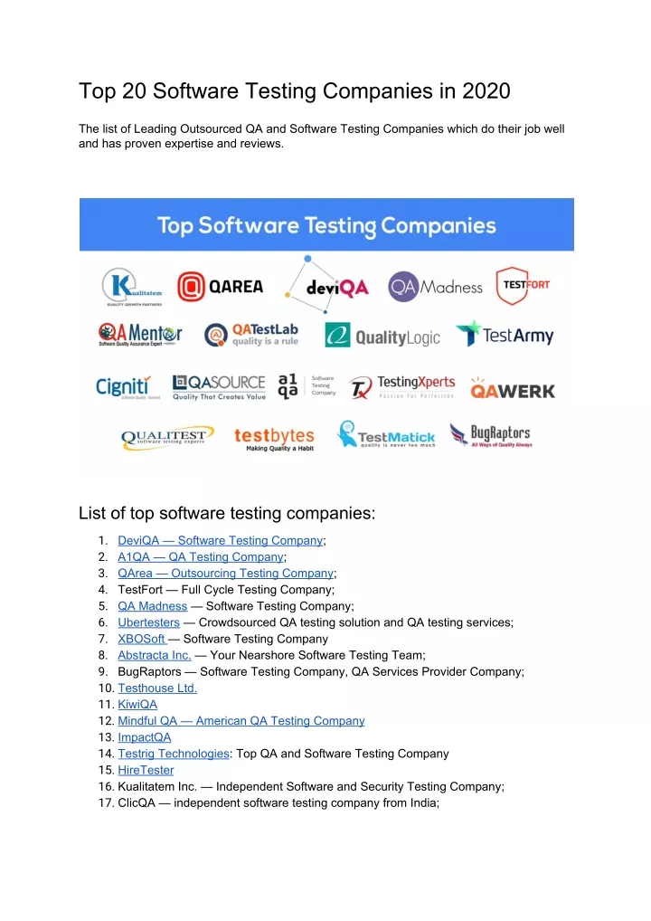 top 20 software testing companies in 2020