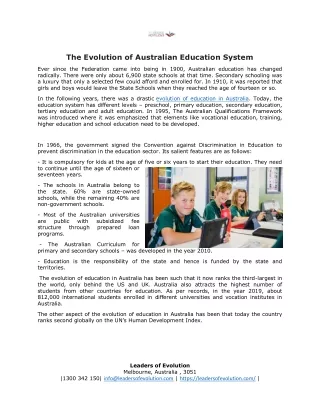 The Evolution of Australian Education System