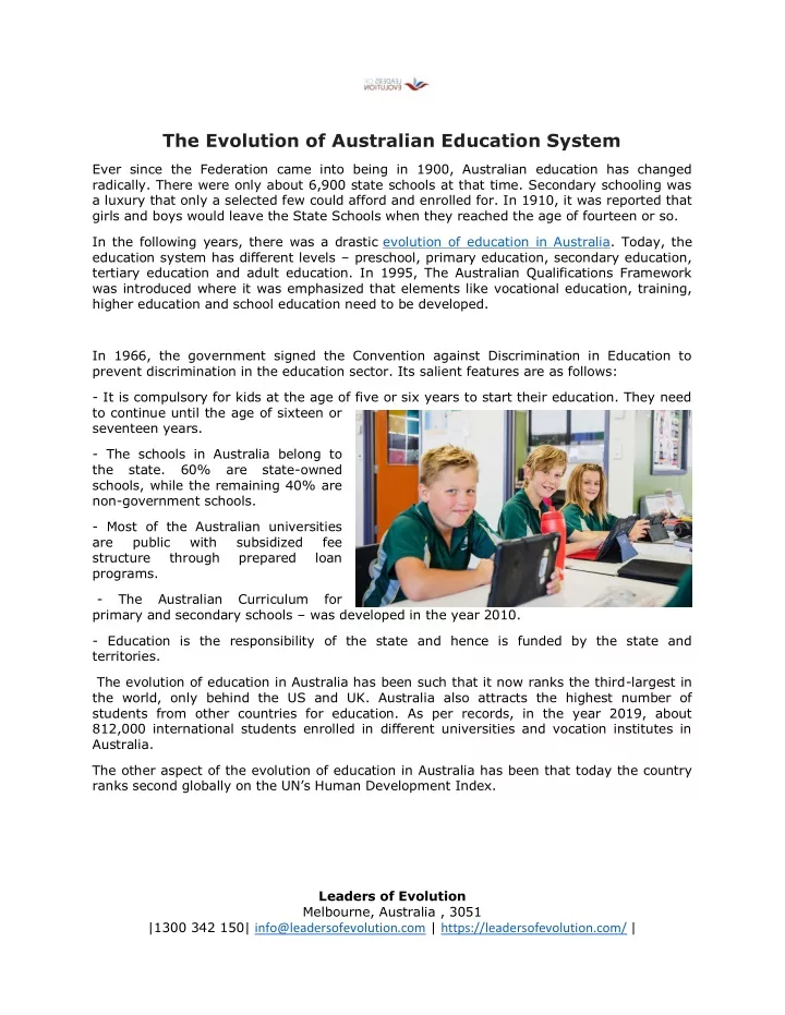 the evolution of australian education system