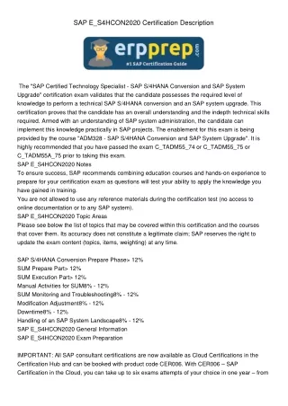 sap e s4hcon2020 certification description