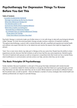 Some Ideas on Psychotherapy For Depression You Need To Know