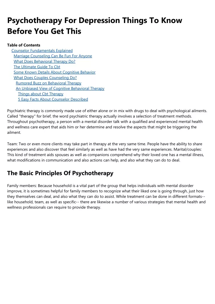 psychotherapy for depression things to know