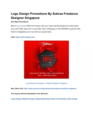 Logo Design Promotions By Subraa Freelance Logo Designer Singapore