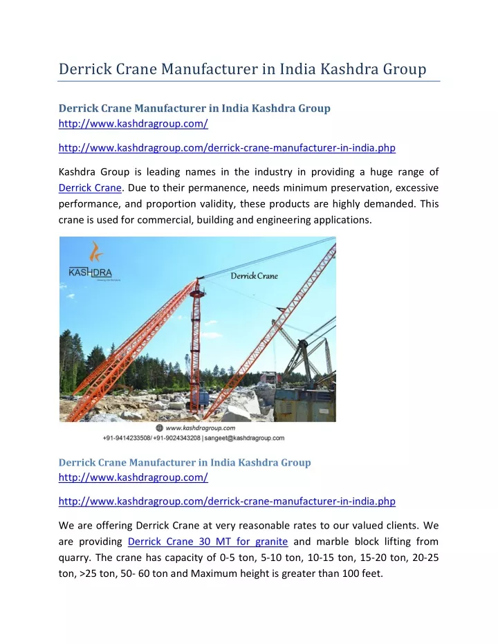 derrick crane manufacturer in india kashdra group