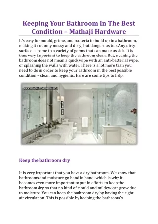 keeping your bathroom in the best condition