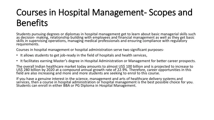 courses in hospital management scopes and benefits