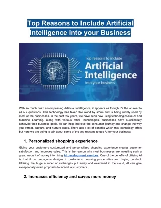 Top Reasons to Include Artificial Intelligence into your Business