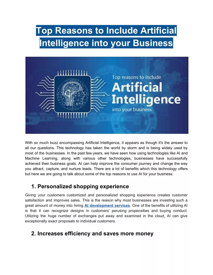 top reasons to include artificial intelligence