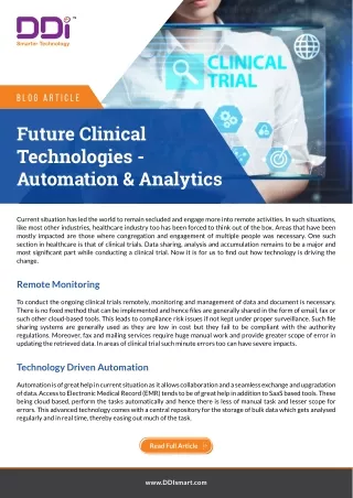 Future Clinical Technologies - Automation & Analytics
