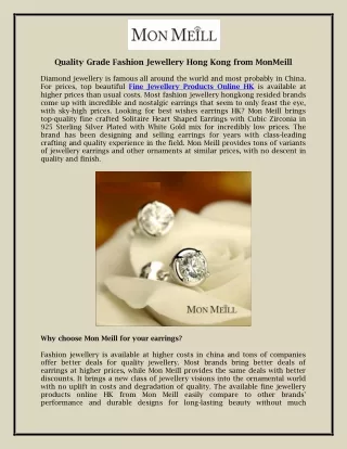 Quality Grade Fashion Jewellery Hong Kong from MonMeill